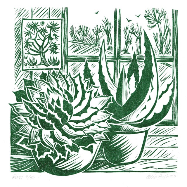 'Aloes' linocut 19 x 19 cm